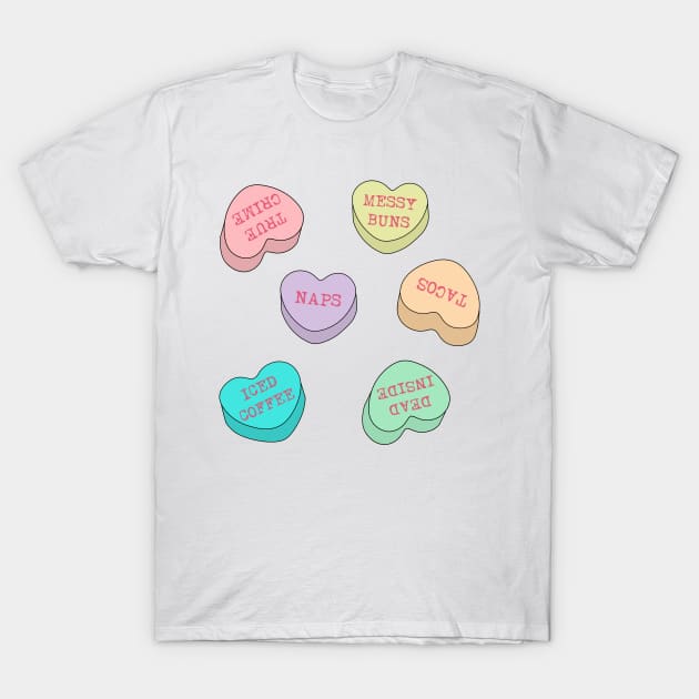 Funny Conversation Hearts T-Shirt by Feisty Designs 